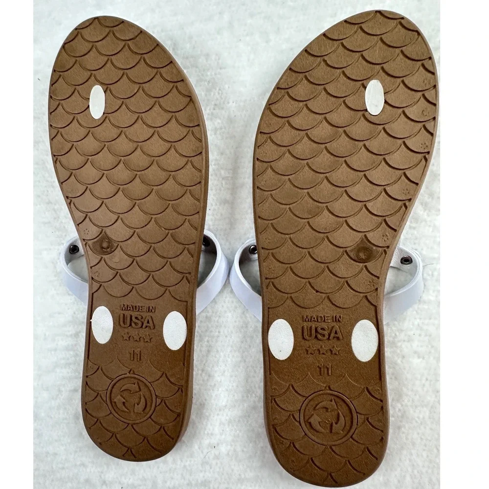 Oka-B Flip Flop Sandals Womens Sz 11 Brown White Medallion Boho Vegan Bio-Based